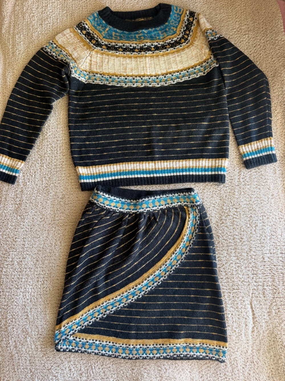 Black and Gold Striped Knit Sweater & Skirt